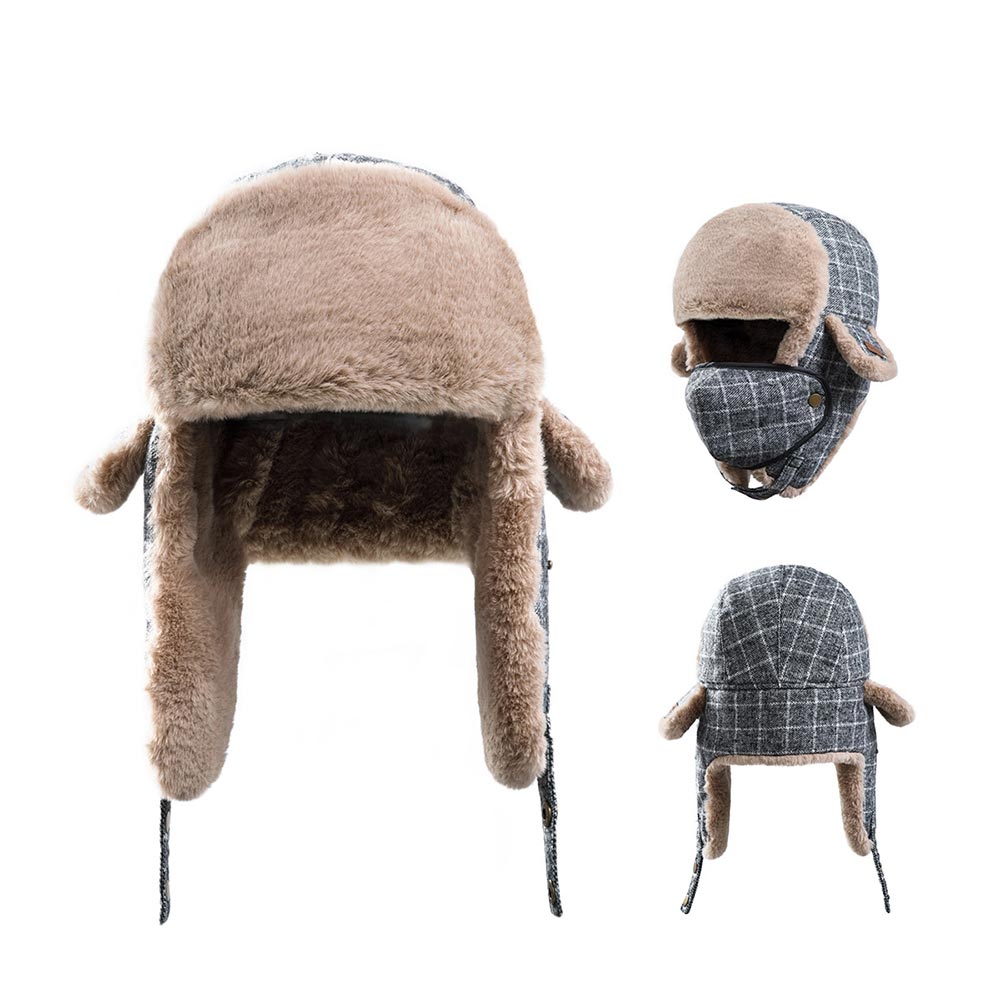 HT06 WOOL GRID LEI FENG HAT