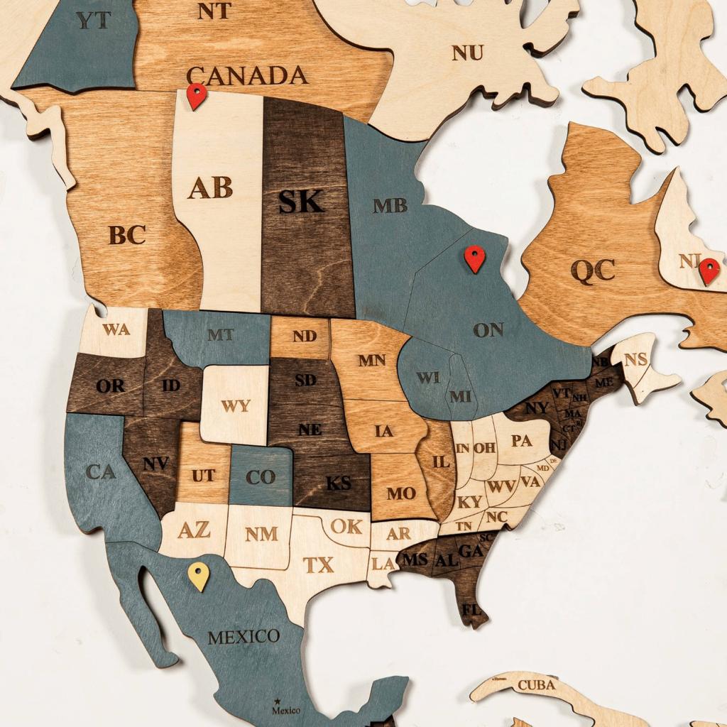 3D WOODEN WORLD MAP-BLUE