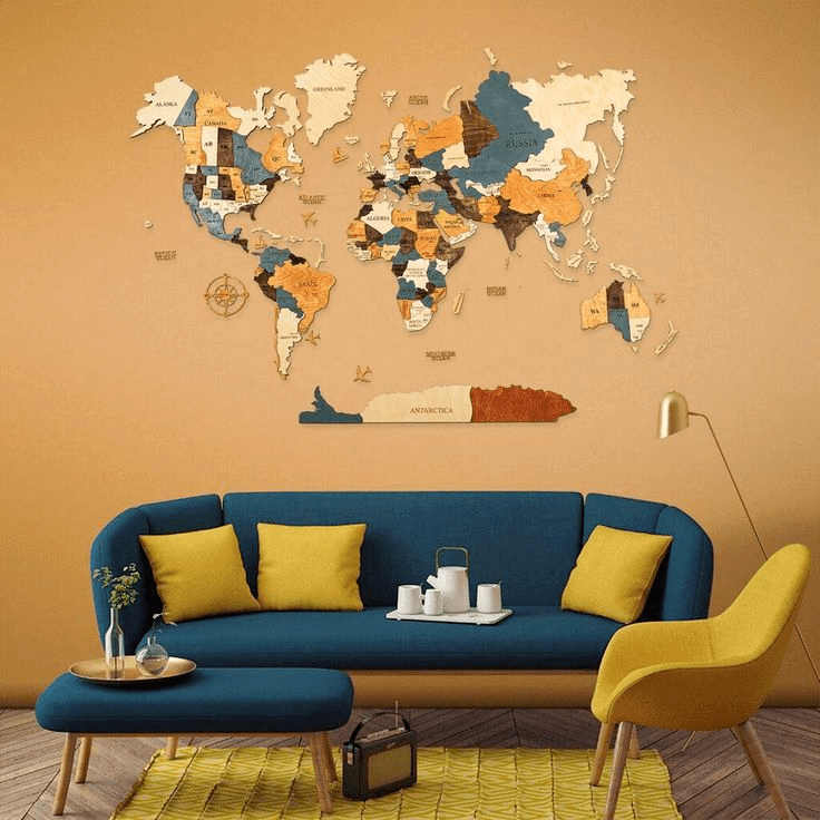 3D WOODEN WORLD MAP-BLUE