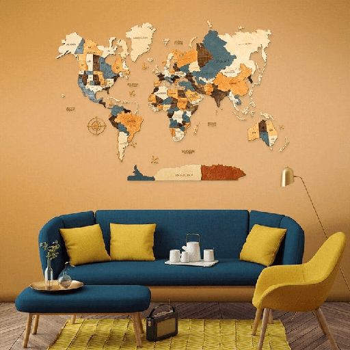 3D WOODEN WORLD MAP-BLUE